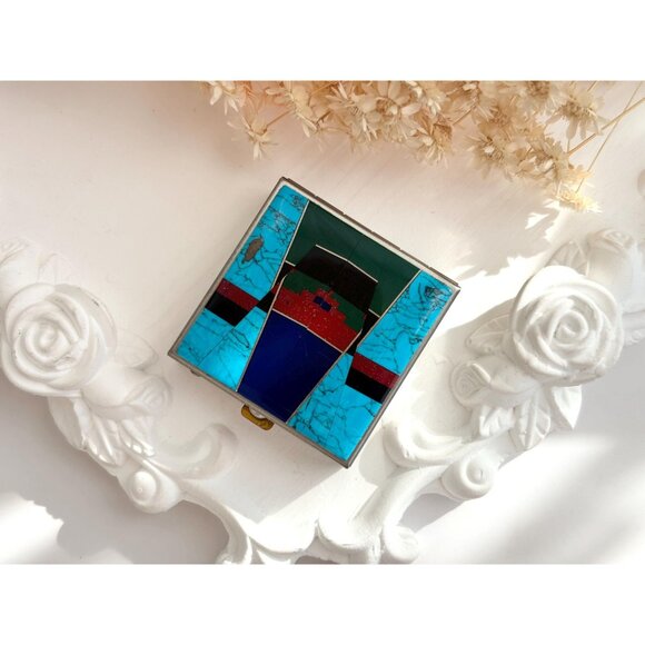 80's Style Multicolor Vintage Retro Silver T Trinket | Jewelry | Ring | Pill box - Picture 12 of 12